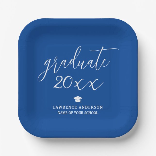 Elegant Royal Blue 2024 Graduate Graduation Party Paper Plate (Front)