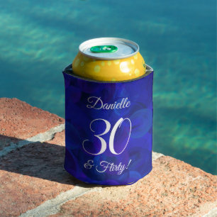 Elegant Royal Blue 30 and Flirty Birthday Party Can Cooler