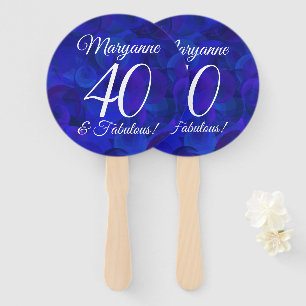 Elegant Royal Blue 40 and Fabulous Birthday Party Hand Fan