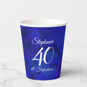 Elegant Royal Blue 40 and Fabulous Birthday Party Paper Cups