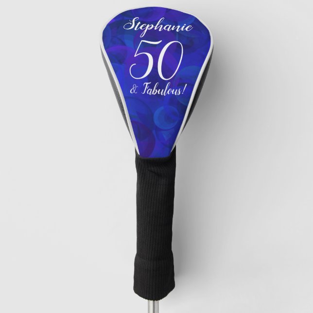 Elegant Royal Blue 50 and Fabulous Birthday Party Golf Head Cover (Front)