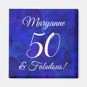 Elegant Royal Blue 50 and Fabulous Birthday Party Magnet