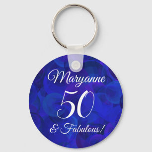 Elegant Royal Blue 50 & Fabulous Birthday Party Key Ring