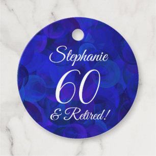 Elegant Royal Blue 60 and Retired Retirement Favour Tags