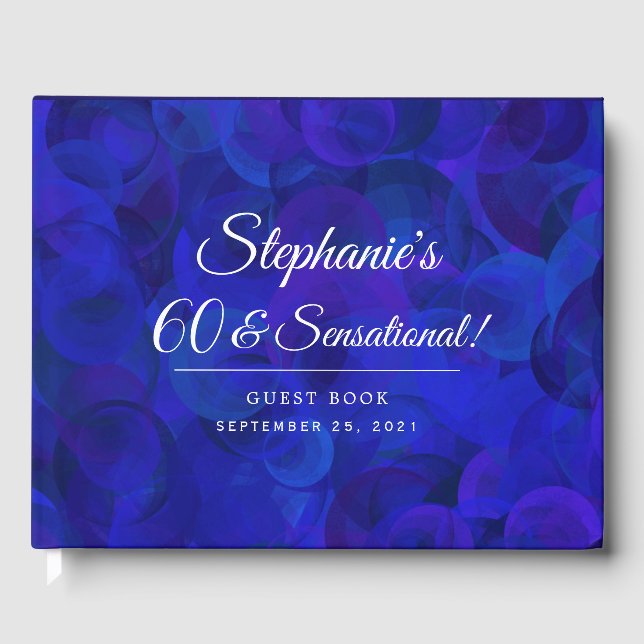 Elegant Royal Blue 60 and Sensational Birthday Guest Book (Front)