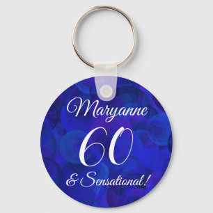 Elegant Royal Blue 60 & Sensational Birthday Party Key Ring
