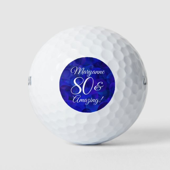 Elegant Royal Blue 80 & Amazing Birthday Party Golf Balls (Front)