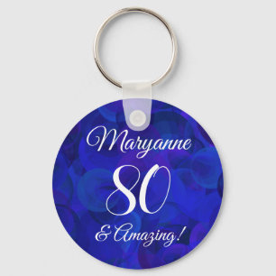 Elegant Royal Blue 80 and Amazing Birthday Party Key Ring