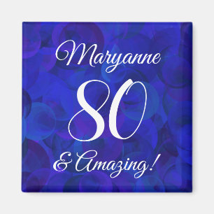 Elegant Royal Blue 80 and Amazing Birthday Party Magnet