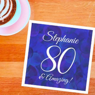 Elegant Royal Blue 80 and Amazing Birthday Party Napkin
