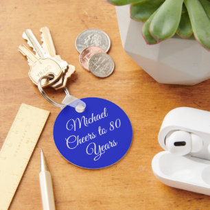 Elegant Royal Blue 80th Birthday Keychain