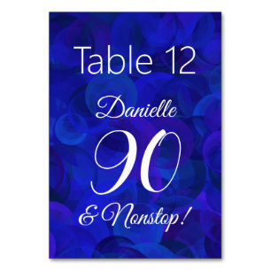 Elegant Royal Blue 90 and Nonstop Birthday Party Table Number