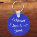 Elegant Royal Blue 90th Birthday Keychain<br><div class="desc">Elegant Blue Wreath 90th Birthday Keychain Personalize this elegant Blue keychain with the name of the person celebrating a very special day in their life. A 90th birthday is a special milestone to celebrate. You can personalize this keychain with their name, a nice small gift for a special friend this...</div>