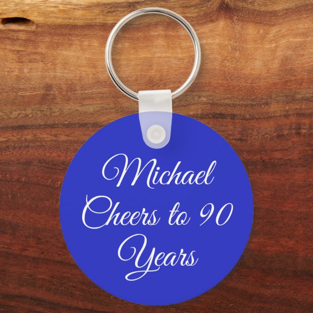 Elegant Royal Blue 90th Birthday Keychain (Front)