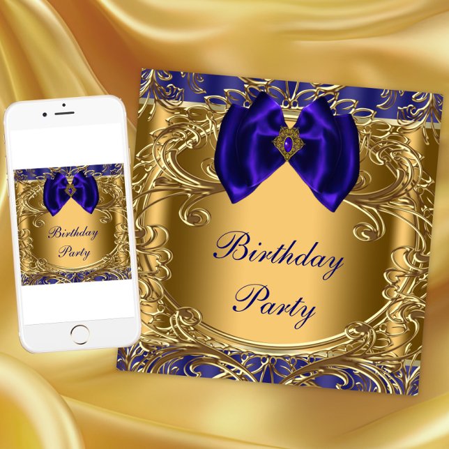 Elegant Royal Blue and Gold Birthday Party Invitation (Any event invitation. Instant download and printed invitations available.)