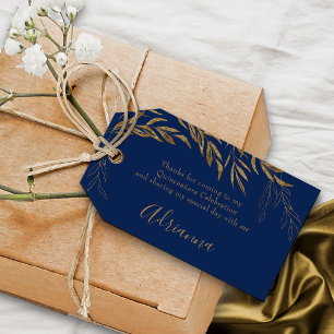 Elegant Royal Blue and Gold Leaf Favour Gift Tags