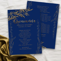 Elegant Royal Blue and Gold Leaf Quinceanera