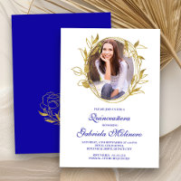 Elegant Royal Blue and Gold Photo Quinceanera