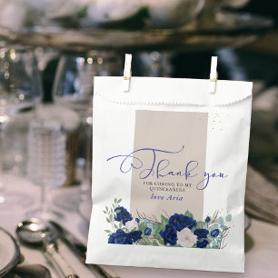 Elegant Royal Blue and Ivory Roses Thank You Favour Bags