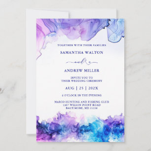 Elegant Royal Blue and Purple Wedding Invitation