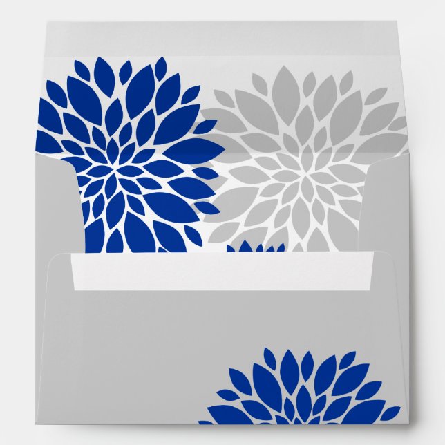 Elegant Royal Blue and Silver Grey Floral Burst Envelope (Back (Bottom))