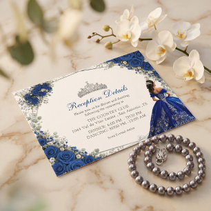 Elegant Royal Blue and Silver Roses Quinceañera Enclosure Card