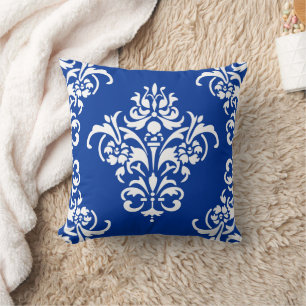 Elegant Royal Blue and White Damask Cushion