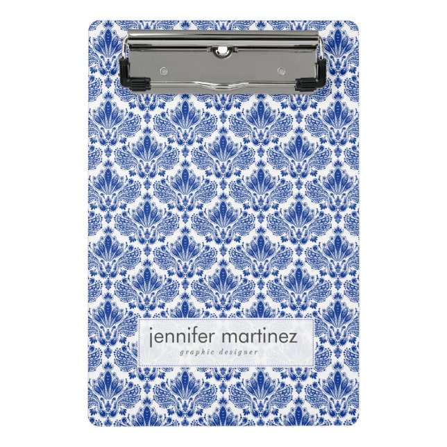 Elegant Royal Blue And White Damasks Mini Clipboard (Front)