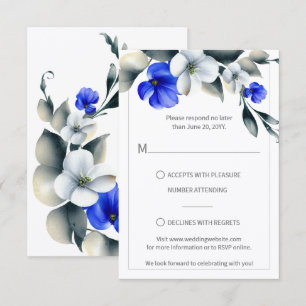 Elegant Royal Blue and White Floral RSVP Card