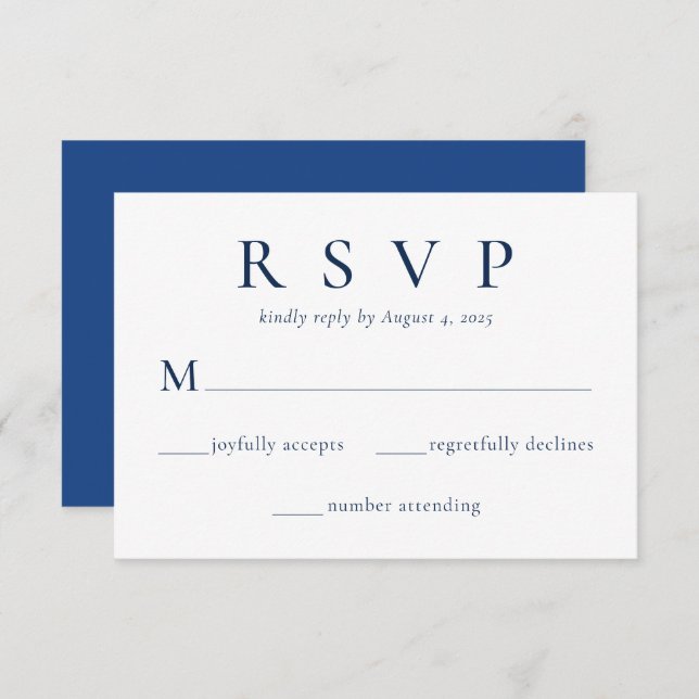 Elegant Royal Blue Beige Wedding RSVP Card (Front/Back)