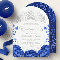 Elegant Royal Blue Butterflies Crown Quinceanera
