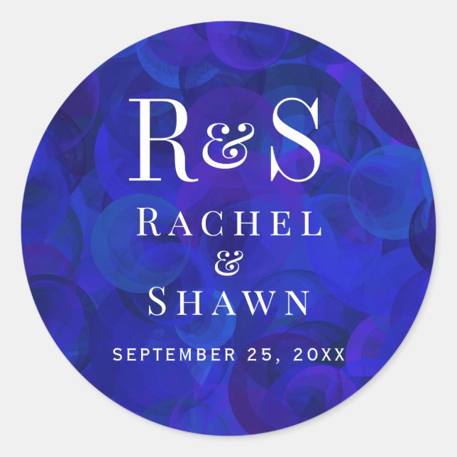 Elegant Royal Blue Chic Modern Monogram Wedding Classic Round Sticker (Front)