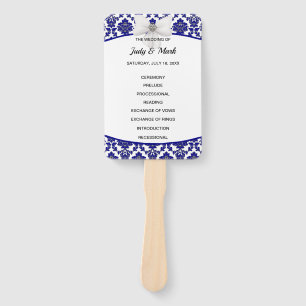 Elegant Royal Blue Damask Wedding Program Hand Fan