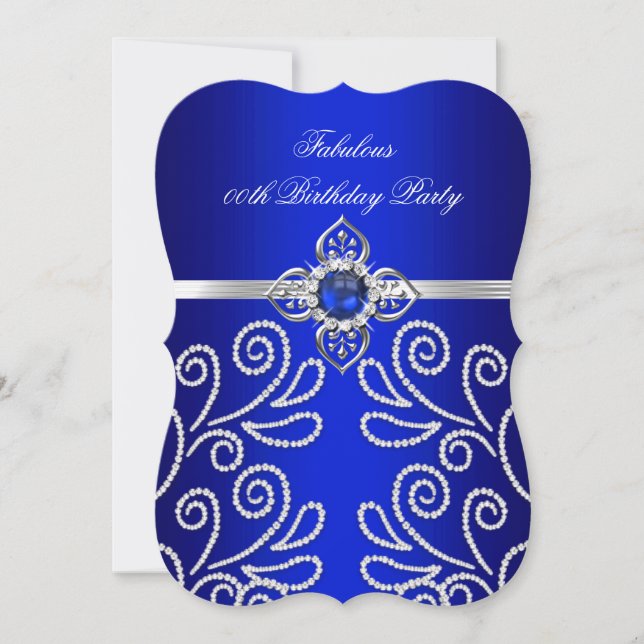 Elegant Royal Blue Diamond Pearl Birthday Party Invitation (Front)