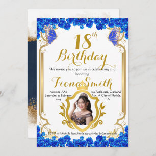 Elegant Royal Blue Floral Birthday Invitation Card