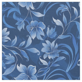 Elegant Royal Blue Floral Design Fabric
