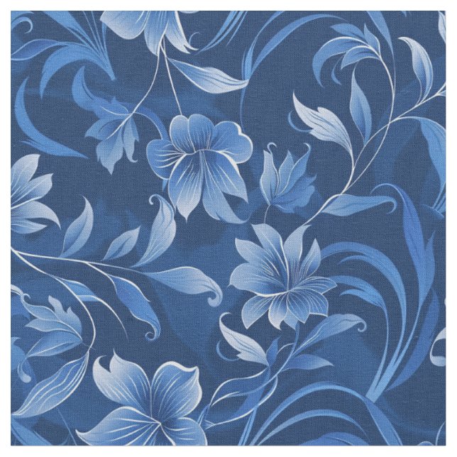 Elegant Royal Blue Floral Design Fabric (Close Up)