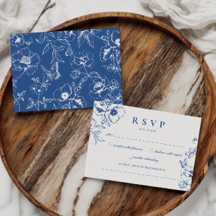 Elegant Royal Blue Floral Garden Wedding RSVP Enclosure Card