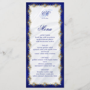 Elegant Royal Blue Floral Monogram Wedding Menu