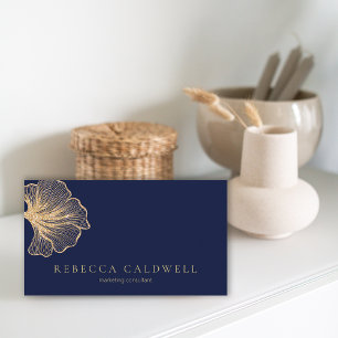 Elegant Royal Blue Floral QR Code Business Card