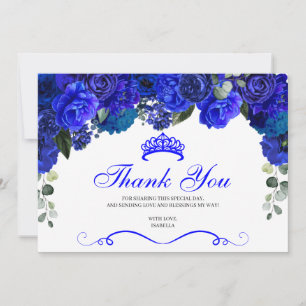 Elegant Royal Blue Floral Quinceanera Thank You