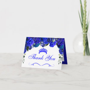 Elegant Royal Blue Floral Quinceanera Thank You Invitation