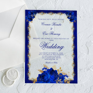 Elegant Royal Blue Floral Roses Formal Wedding Acrylic Invitations