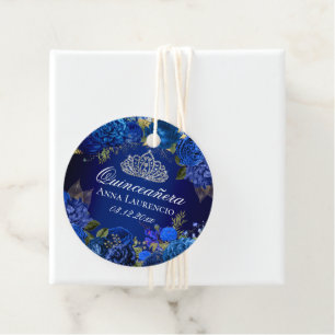 Elegant Royal Blue Floral Roses Quinceanera Favour Tags
