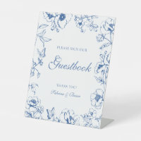 Elegant Royal Blue Floral Wedding Guestbook