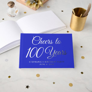 Elegant Royal Blue Foil Cheers to 100 Years Guest Book