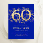 Elegant Royal Blue Gold 60th Birthday Invitation<br><div class="desc">Elegant royal blue gold 60th birthday party invitation. Customisable modern feminine design featuring roses botanical accents and faux glitter gold. Simple floral invite card perfect for a stylish female bday celebration. Personalise with your own details. Printed Zazzle invitations or instant download digital printable template.</div>
