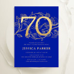 Elegant Royal Blue Gold 70th Birthday Invitation<br><div class="desc">Elegant royal blue gold 70th birthday party invitation. Customisable modern feminine design featuring roses botanical accents and faux glitter gold. Simple floral invite card perfect for a stylish female bday celebration. Personalise with your own details. Printed Zazzle invitations or instant download digital printable template.</div>