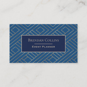 Elegant Royal Blue Gold Abstract Geometric Business Card