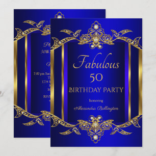 Elegant Royal Blue Gold Birthday Party Invitation